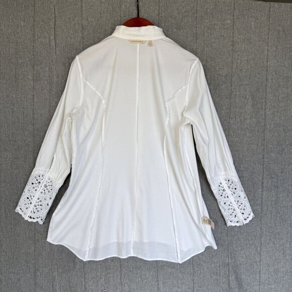 Soft Surroundings White Long Sleeve Embroidered Lace Cuff Button Front Tunic Top - Picture 10 of 14